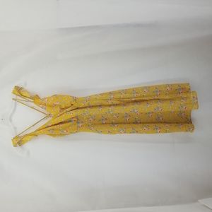 MIAMA Boho Yellow Faux Wrap Floral Midi Spaghetti Strap Flutter Sleeve Sundress